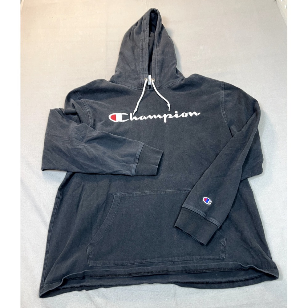 Champion Hoodie Spell Out Large Mens Sweater Black Pocket Pullover